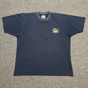 Yacht Club Bermuda Blue Ribbed T Shirt Mens Large Palm Tree Graphic Tee